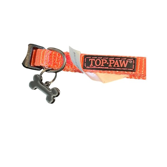 Top Paw Nylon Dog Collar Adjustable Orange Bone Charm Gunmetal Sz X Small NWT - Picture 2 of 4